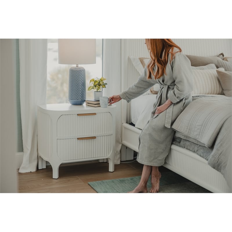Pemberly Row Contemporary 2-Drawer Solid Wood Nightstand in White