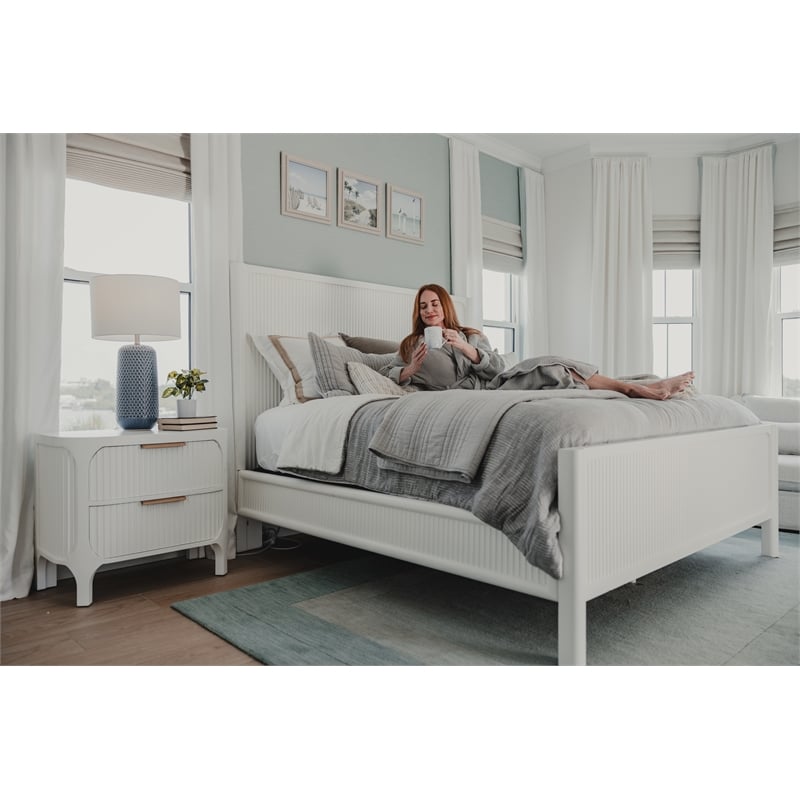 Pemberly Row Contemporary 2-Drawer Solid Wood Nightstand in White