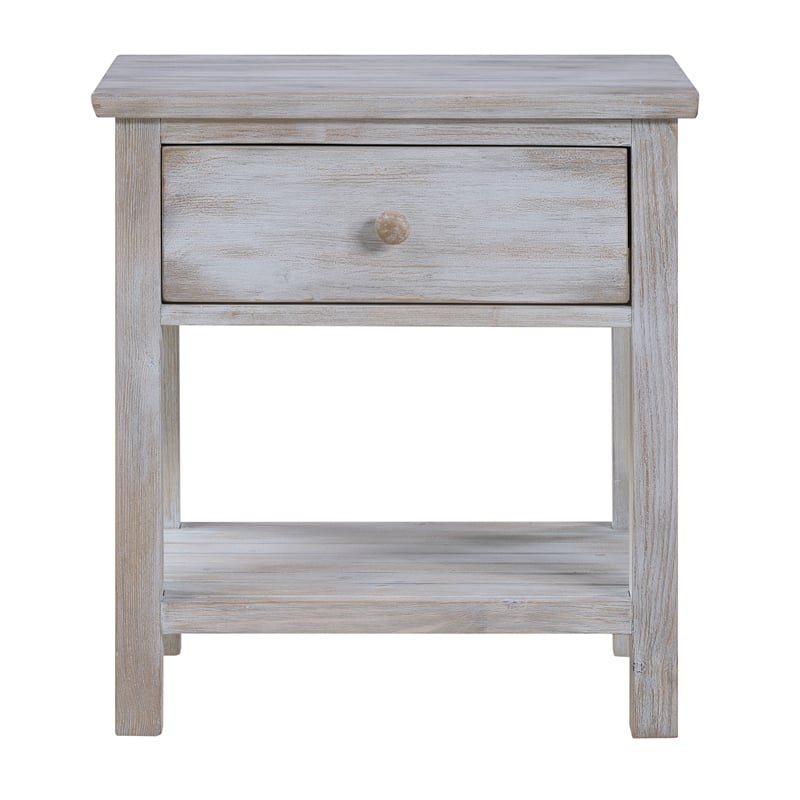 Pemberly Row 1-Drawer Storage Solid Wood Nightstand in Brown Grey White