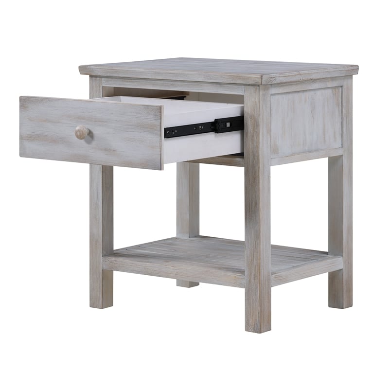 Pemberly Row 1-Drawer Storage Solid Wood Nightstand in Brown Grey White