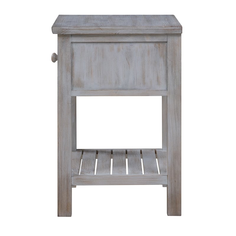 Pemberly Row 1-Drawer Storage Solid Wood Nightstand in Brown Grey White