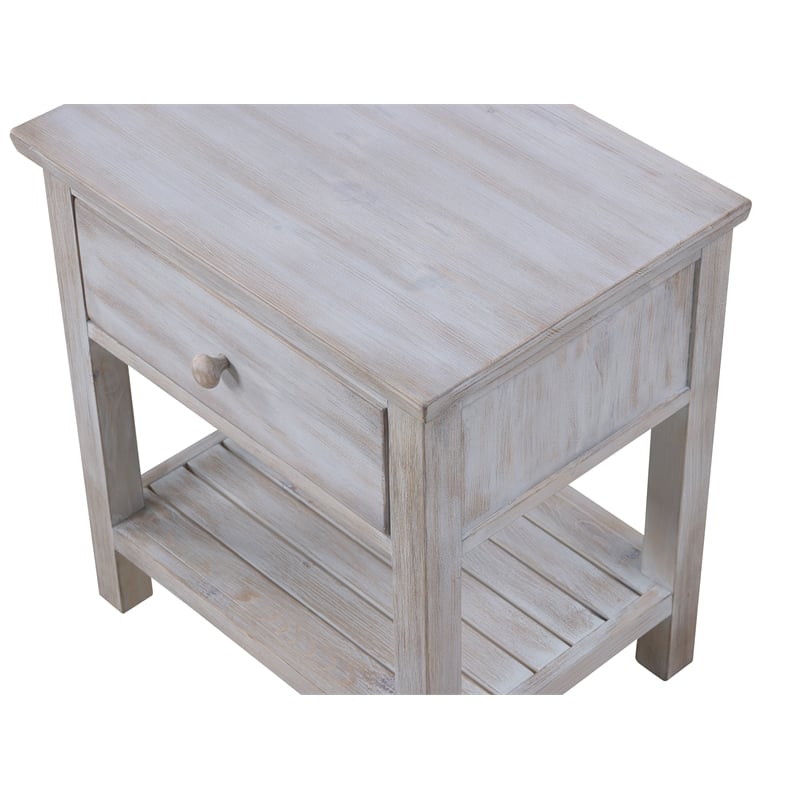 Pemberly Row 1-Drawer Storage Solid Wood Nightstand in Brown Grey White