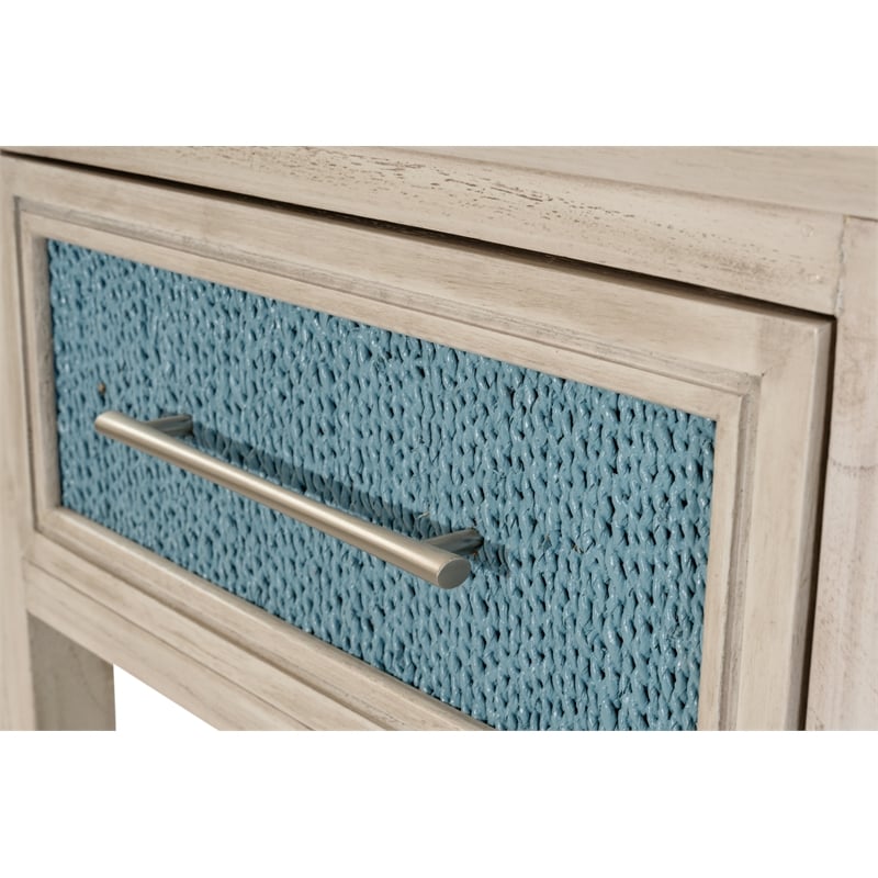 Pemberly Row 1-Drawer Woven Nightstand in Ocean Blue & Aged Ivory