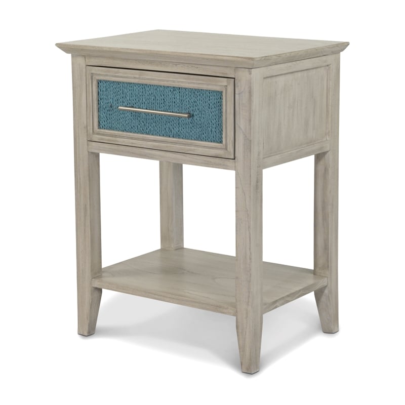Pemberly Row 1-Drawer Woven Nightstand in Ocean Blue & Aged Ivory