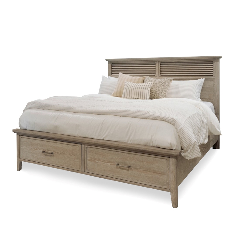 Pemberly Row Solid Wood Queen Storage Bed in Glazed Driftwood