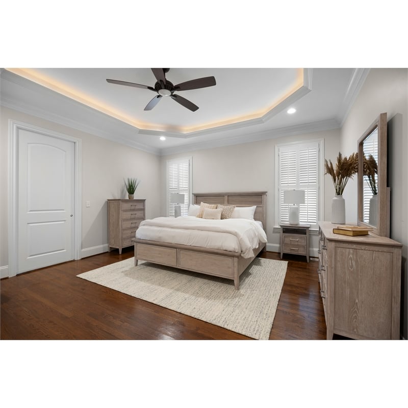 Pemberly Row Contemporary Solid Wood King Bed in Glazed Driftwood Finish