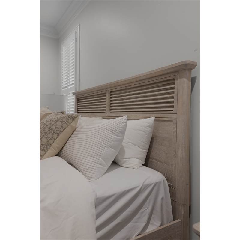 Pemberly Row Solid Wood King Storage Bed in Glazed Driftwood
