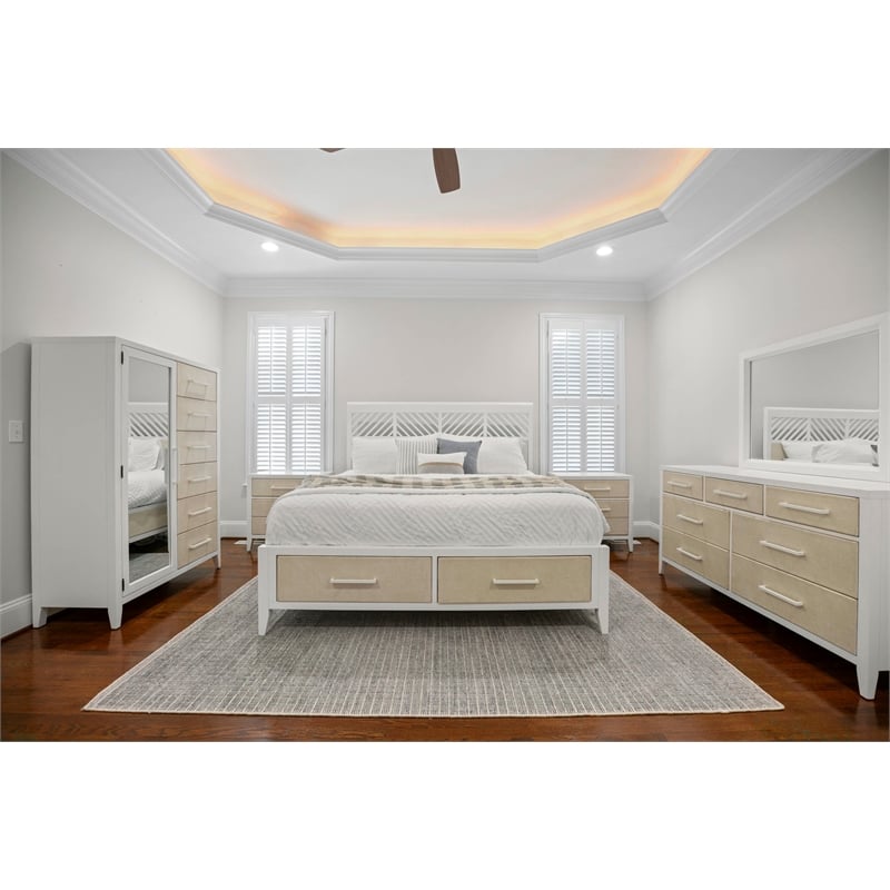 Pemberly Row Queen Woven Storage Bed in Sand and Stark White