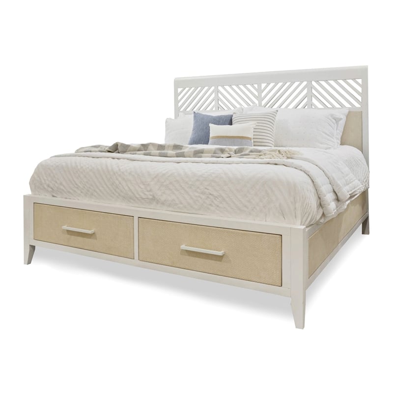 Pemberly Row Queen Woven Storage Bed in Sand and Stark White