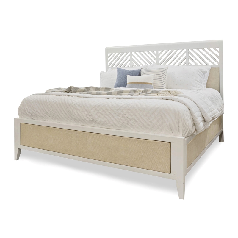 Pemberly Row Contemporary King Woven Bed in Sand and Stark White