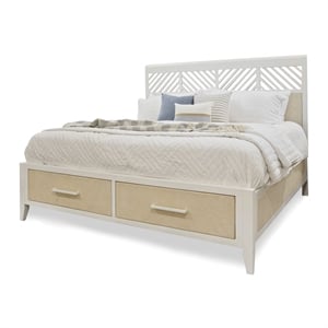 Pemberly Row Contemporary King Woven Storage Bed in Sand and Stark White