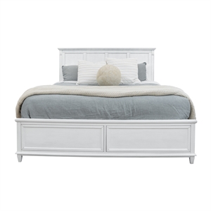 Pemberly Row Contemporary Wood Queen Bed in White & Soft Grey