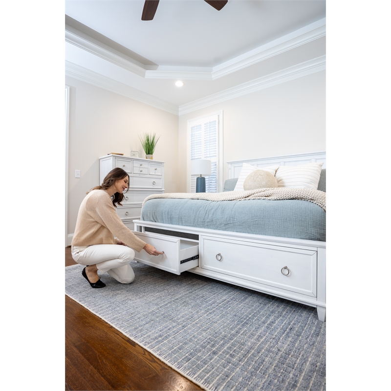 Pemberly Row Queen Bed with Storage in White & Soft Grey Glaze