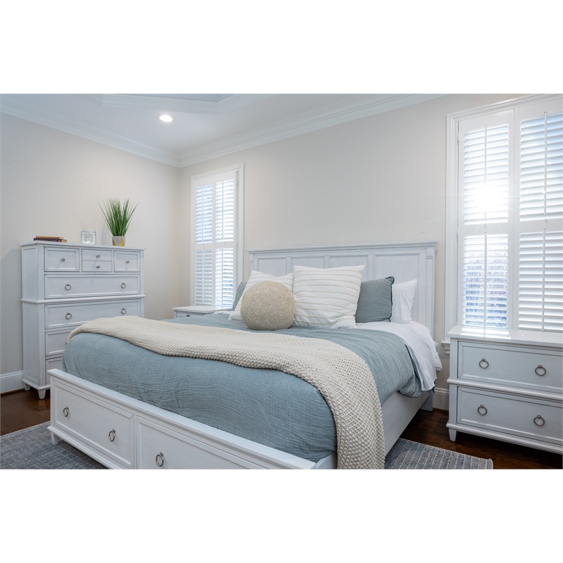Pemberly Row Queen Bed with Storage in White & Soft Grey Glaze