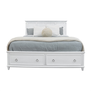 Pemberly Row Queen Bed with Storage in White & Soft Grey Glaze