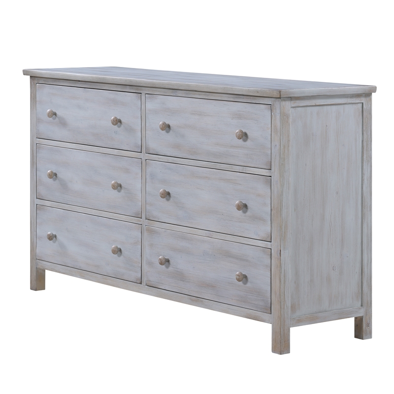 Pemberly Row Contemporary Wood 6-Drawer Dresser in Grey White