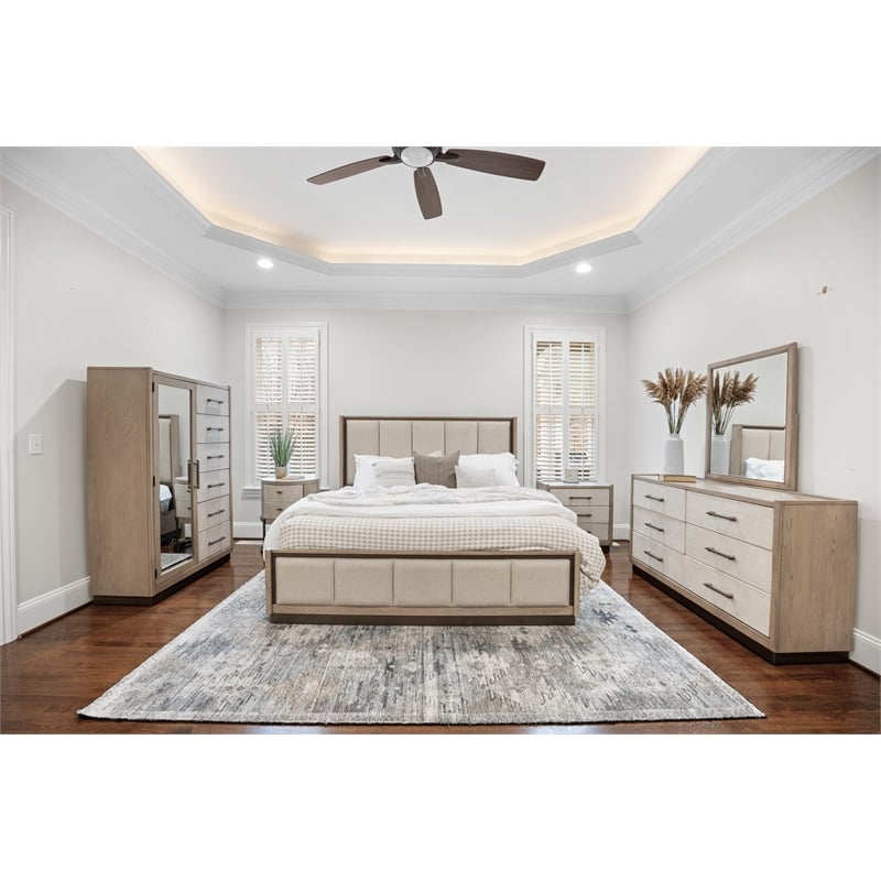Pemberly Row Contemporary King Bed in Muted Earth Tones & Clay