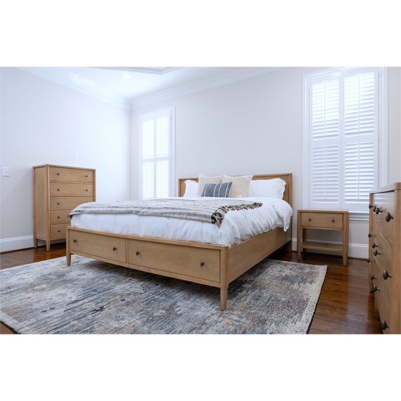 Pemberly Row Queen Low Profile Platform Bed w/ Storage in Maple