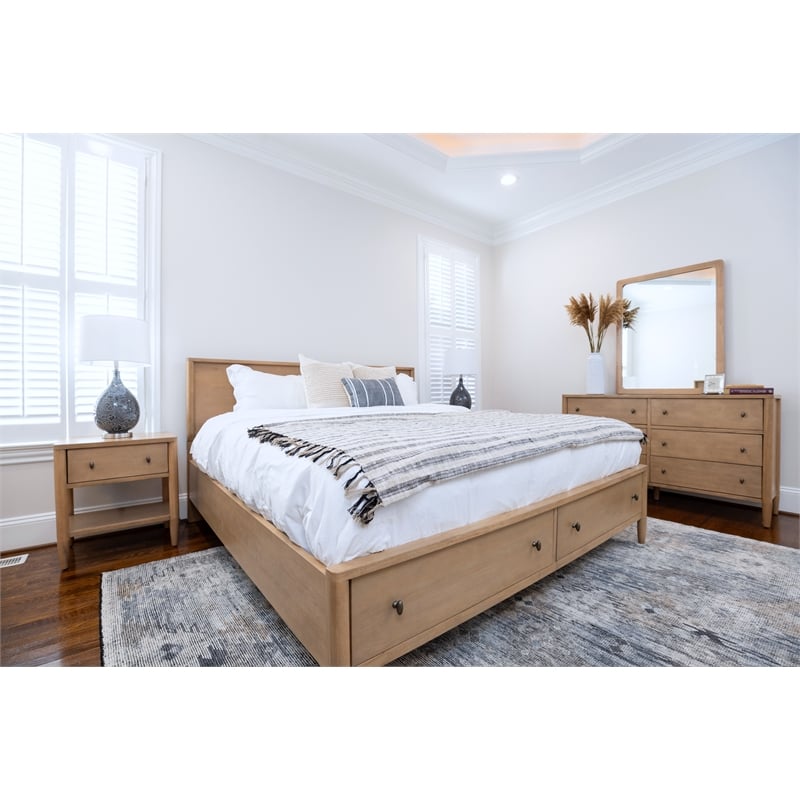Pemberly Row King Low Profile Platform Bed with Storage in Maple