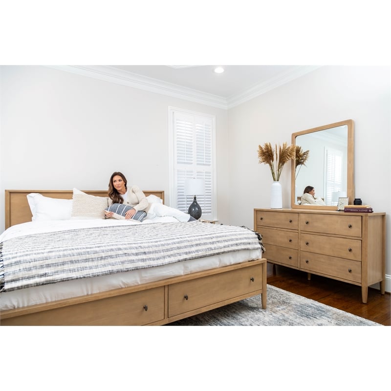 Pemberly Row King Low Profile Platform Bed with Storage in Maple