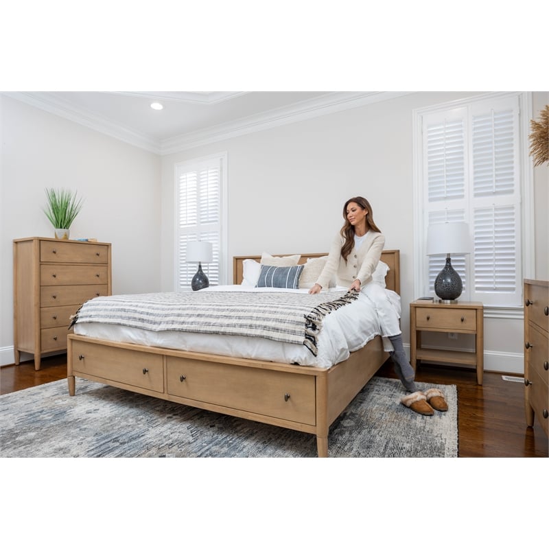 Pemberly Row King Low Profile Platform Bed with Storage in Maple