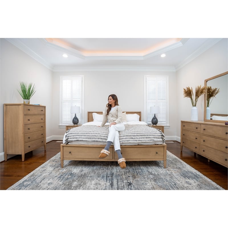 Pemberly Row King Low Profile Platform Bed with Storage in Maple