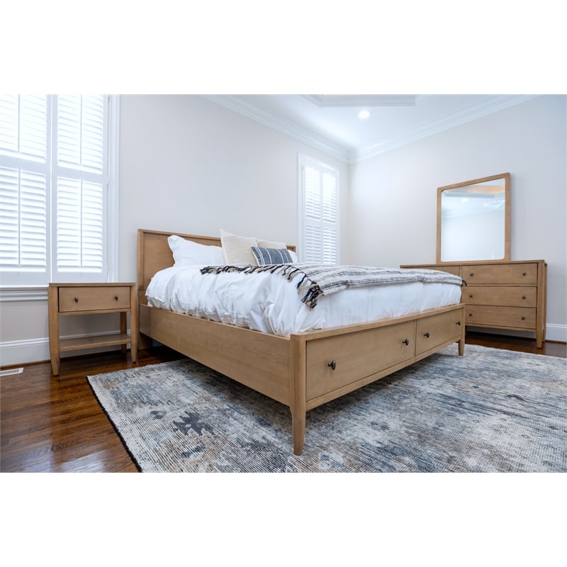 Pemberly Row King Low Profile Platform Bed with Storage in Maple