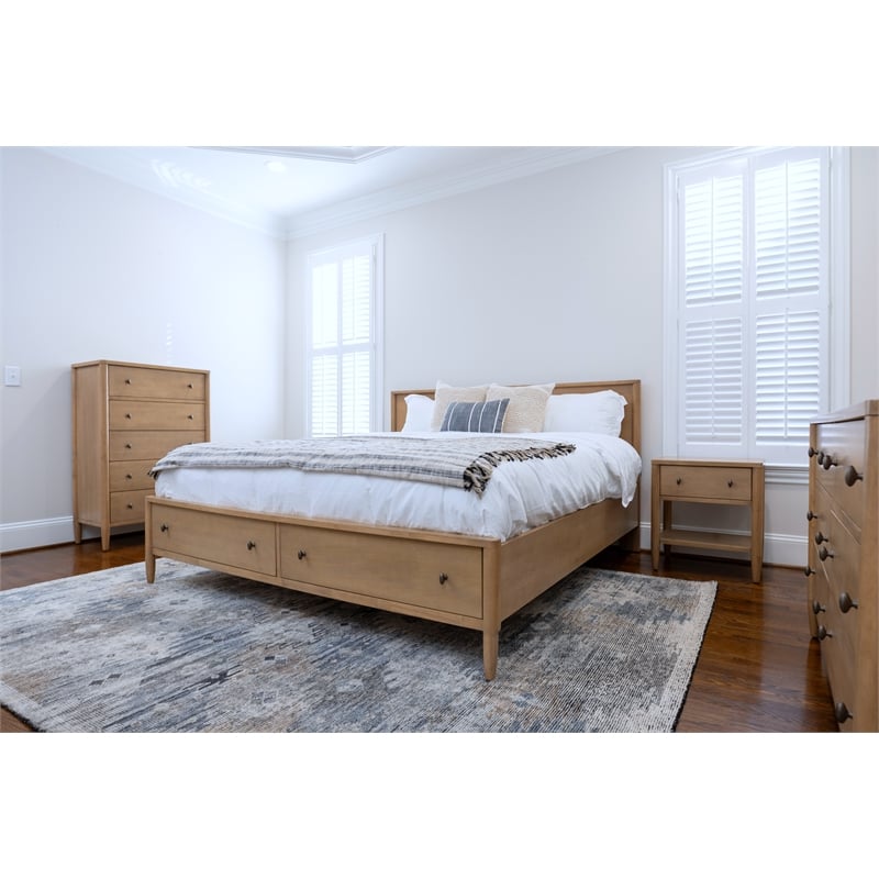 Pemberly Row King Low Profile Platform Bed with Storage in Maple