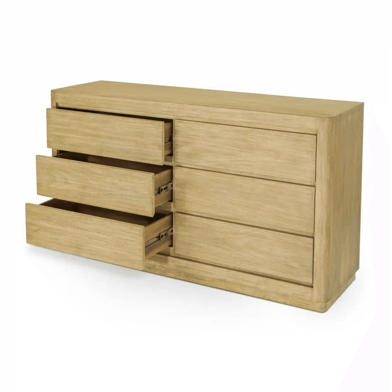 Pemberly Row Contemporary 6-Drawer Solid Wood Dresser in Tan Natural