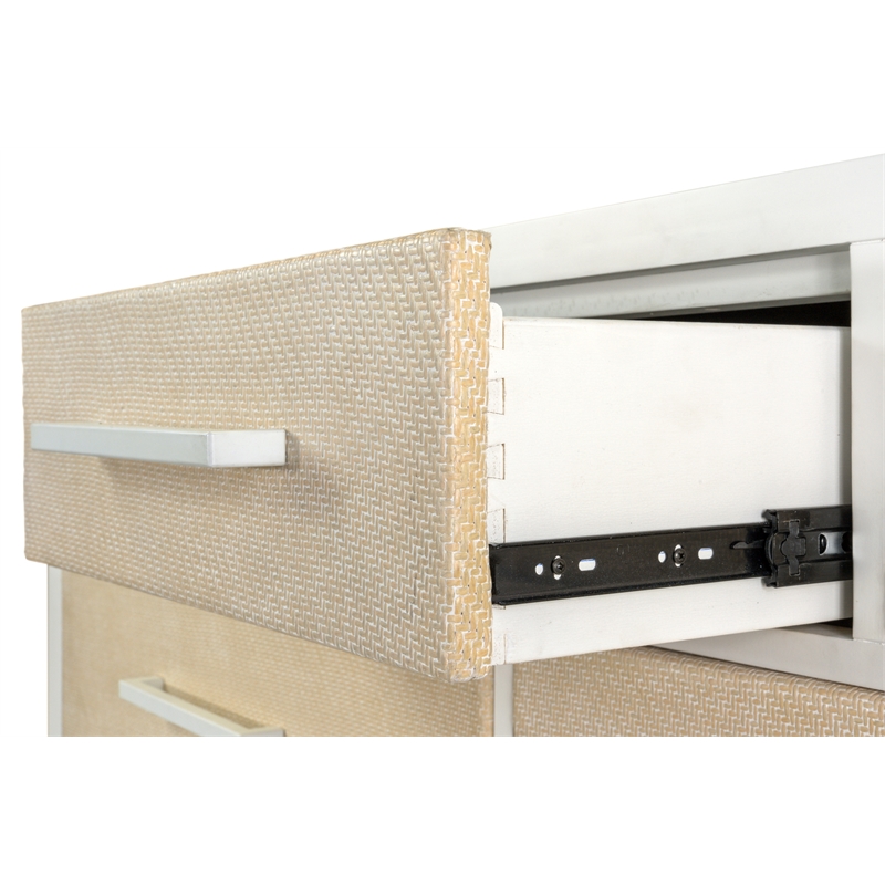 Pemberly Row Contemporary 7-Drawer Woven Dresser in Sand & Stark White