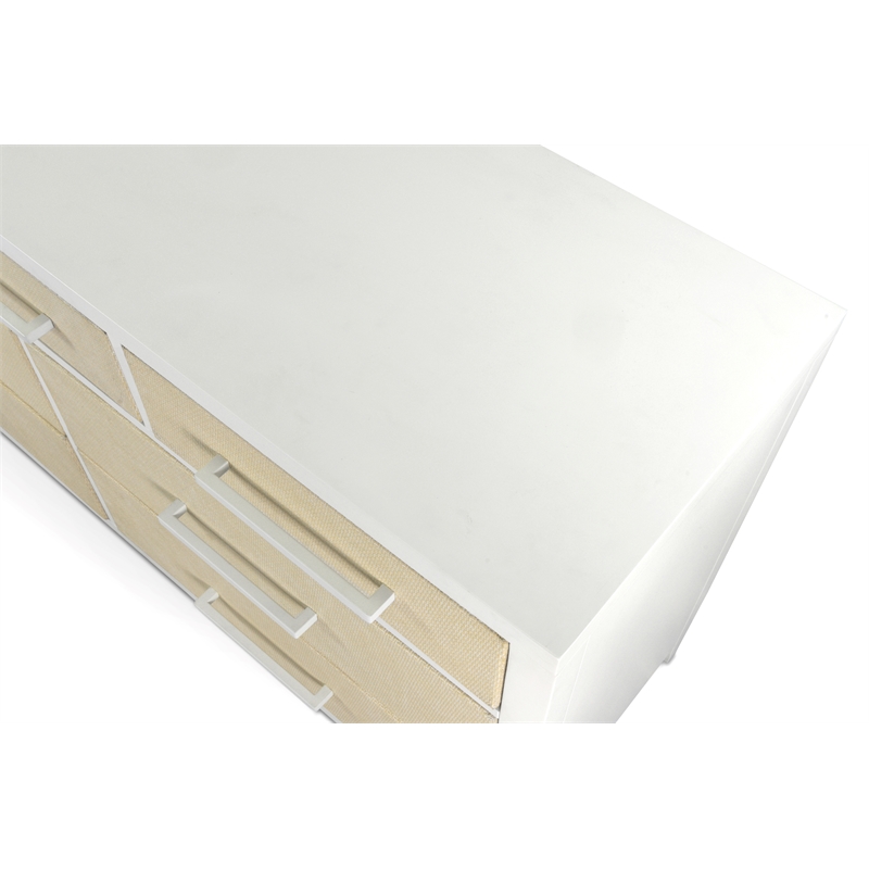 Pemberly Row Contemporary 7-Drawer Woven Dresser in Sand & Stark White