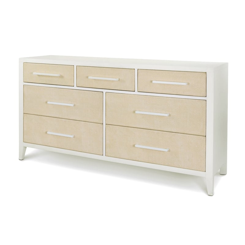 Pemberly Row Contemporary 7-Drawer Woven Dresser in Sand & Stark White