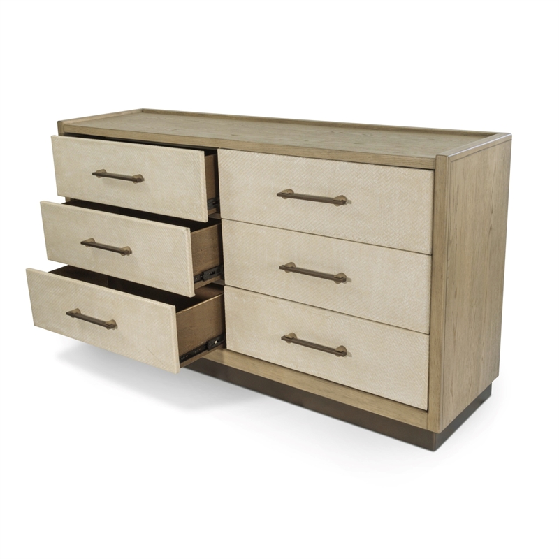Pemberly Row Contemporary Woven 6-Drawer Dresser in Earth Tones & Clay