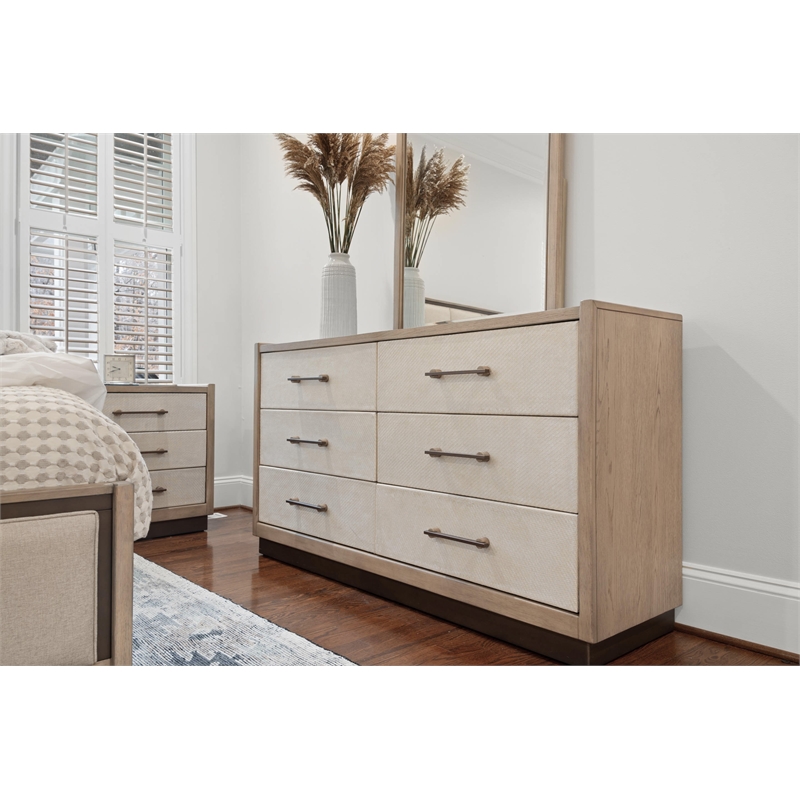 Pemberly Row Contemporary Woven 6-Drawer Dresser in Earth Tones & Clay