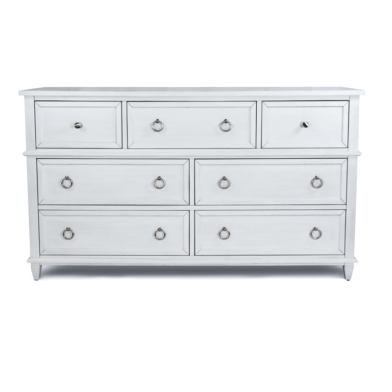 Pemberly Row Contemporary 7-Drawer Dresser in White & Soft Grey Glaze