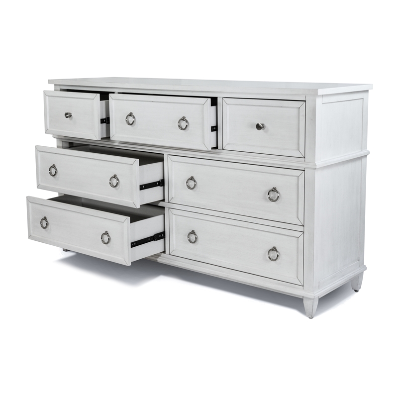 Pemberly Row Contemporary 7-Drawer Dresser in White & Soft Grey Glaze
