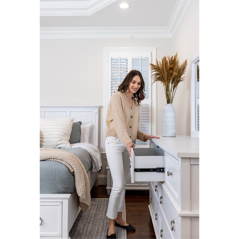 Pemberly Row Contemporary 7-Drawer Dresser in White & Soft Grey Glaze