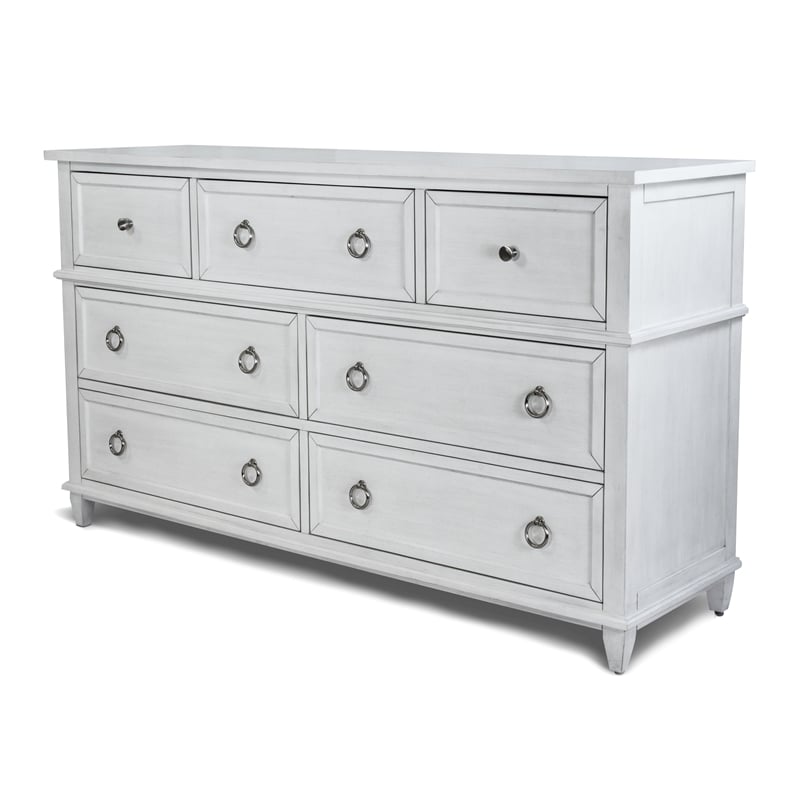 Pemberly Row Contemporary 7-Drawer Dresser in White & Soft Grey Glaze