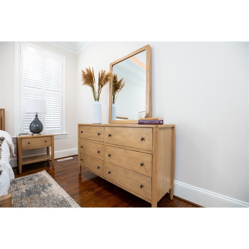 Pemberly Row Contemporary 6-Drawer Dresser in Warm Maple Finish