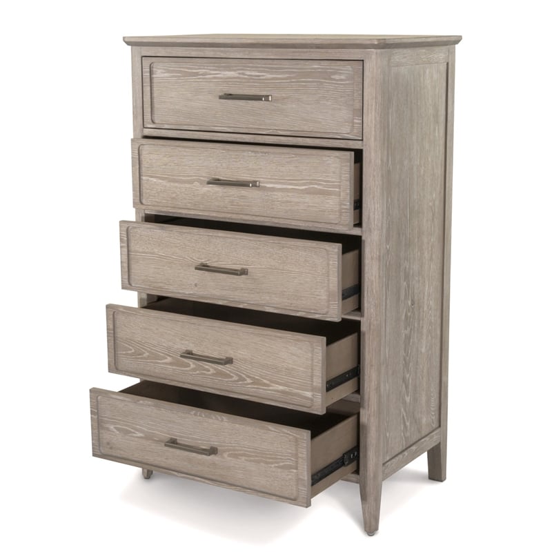 Pemberly Row Contemporary 5-Drawer Chest in Glazed Driftwood