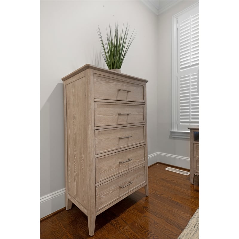 Pemberly Row Contemporary 5-Drawer Chest in Glazed Driftwood