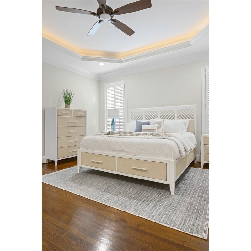 Pemberly Row Contemporary 6-Drawer Woven Chest in Sand in Stark White