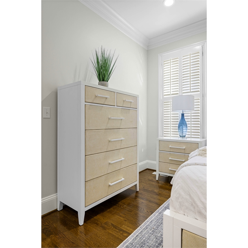 Pemberly Row Contemporary 6-Drawer Woven Chest in Sand in Stark White