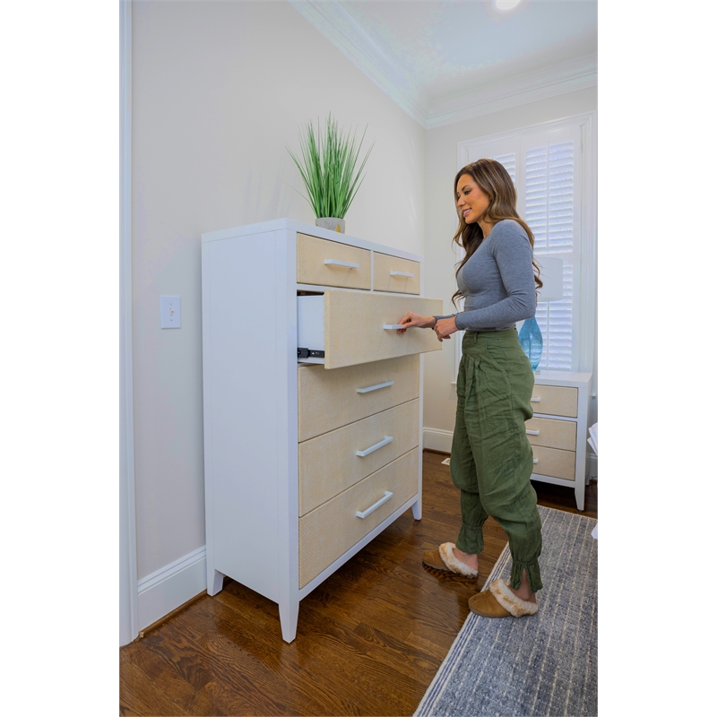 Pemberly Row Contemporary 6-Drawer Woven Chest in Sand in Stark White