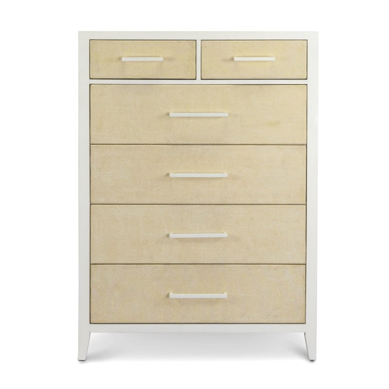 Pemberly Row Contemporary 6-Drawer Woven Chest in Sand in Stark White