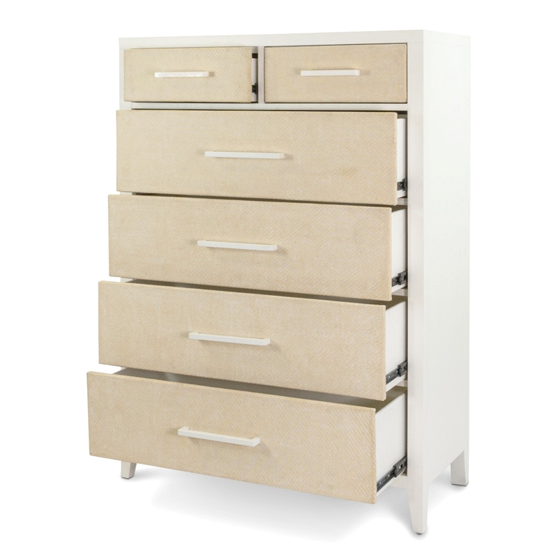 Pemberly Row Contemporary 6-Drawer Woven Chest in Sand in Stark White