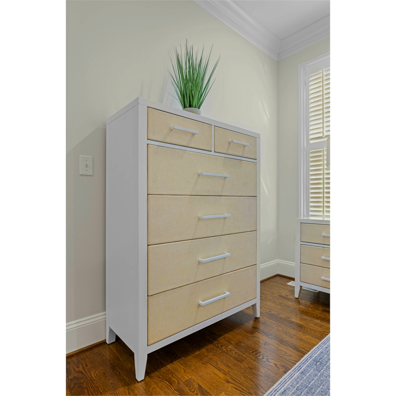 Pemberly Row Contemporary 6-Drawer Woven Chest in Sand in Stark White