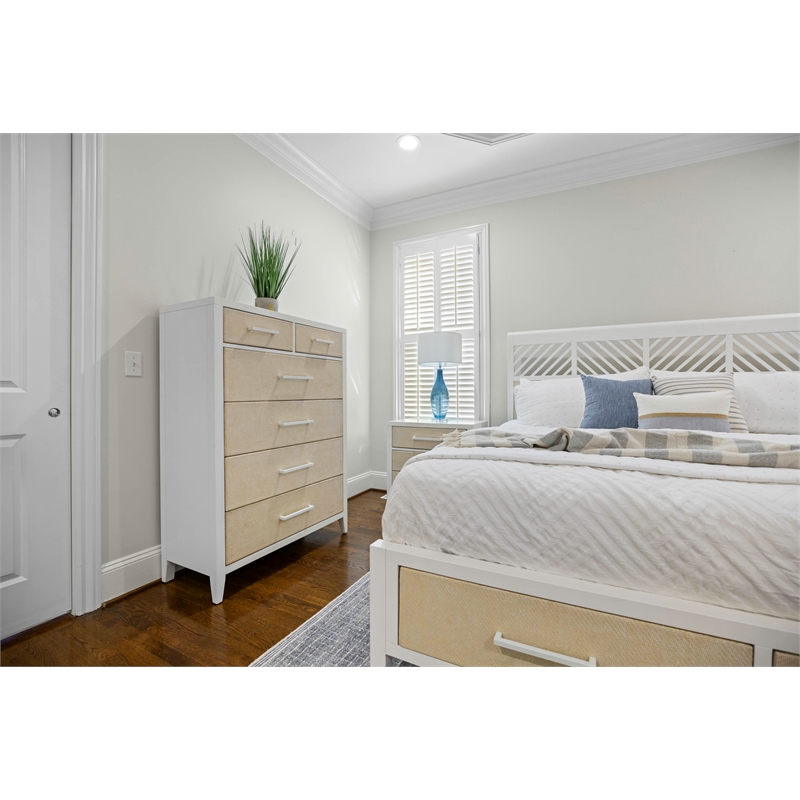 Pemberly Row Contemporary 6-Drawer Woven Chest in Sand in Stark White
