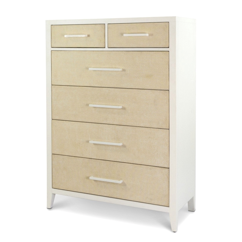 Pemberly Row Contemporary 6-Drawer Woven Chest in Sand in Stark White