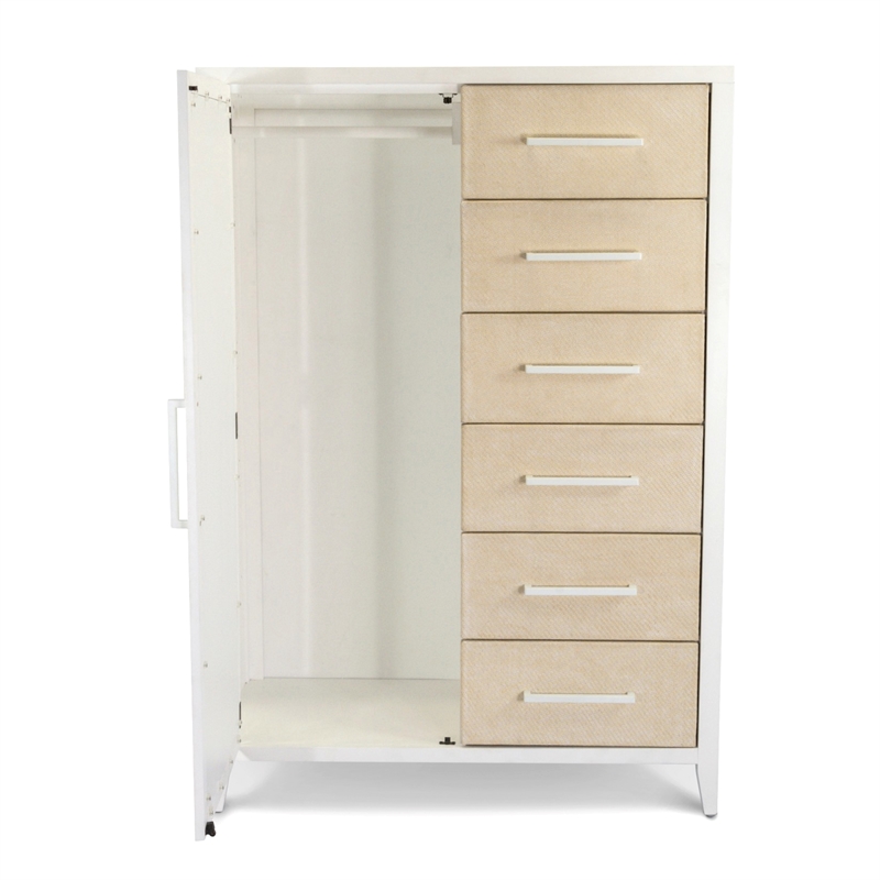 Pemberly Row Woven Mirrored Door Chest in Sand & Stark White